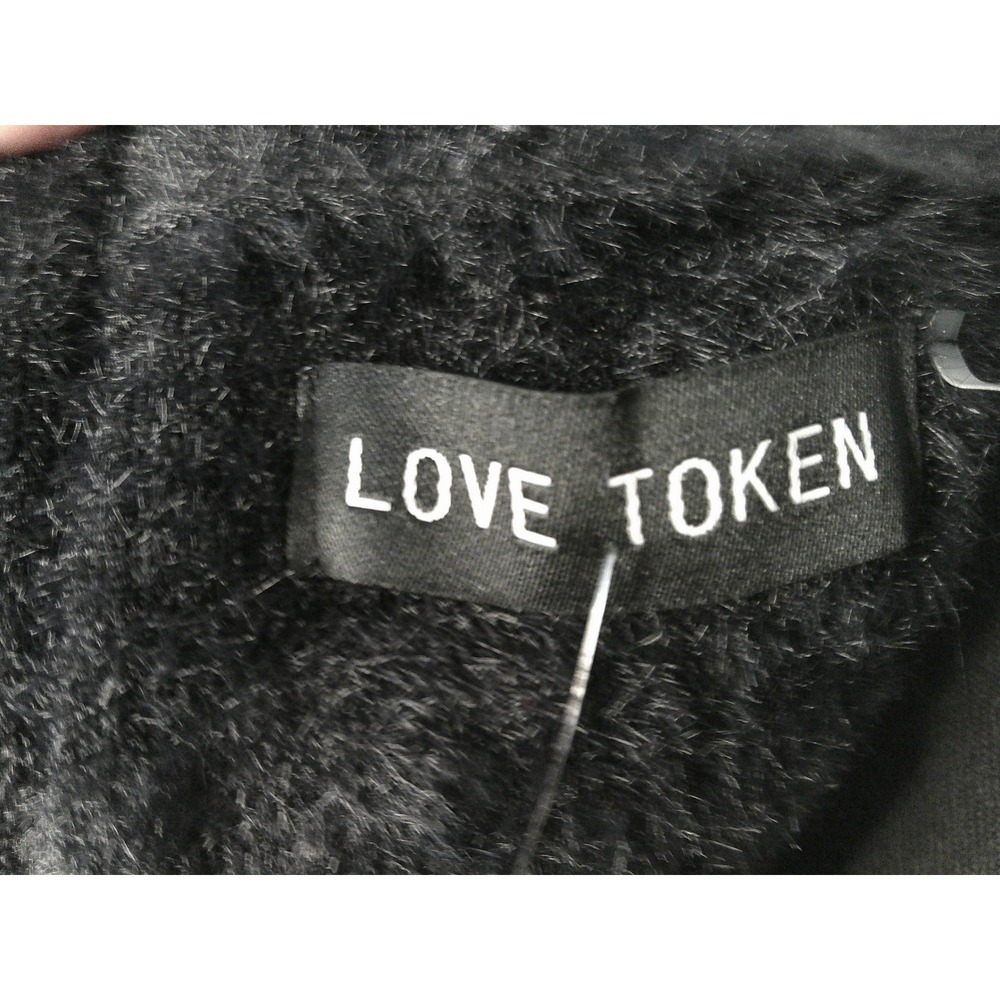 Love Token Cardigan Womens M Black NWT Fuzzy Eyelash‎ Knit Open Front Longline - Picture 6 of 9